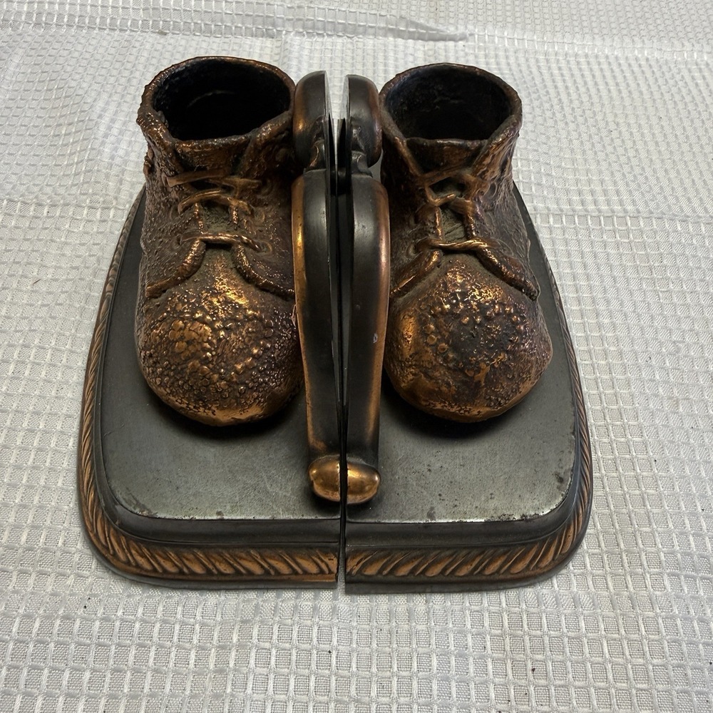 Mason Mastercraft Pair Vintage Bronze Copper Baby Toddler Shoes Bookends Heavy